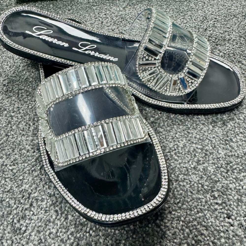 Lauren Lorraine Black and Silver Embellished Sandals